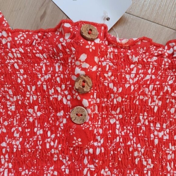 Roxy Secret Sister Crop Top Smocked Floral Red White 90s XS NWT - Picture 8 of 14